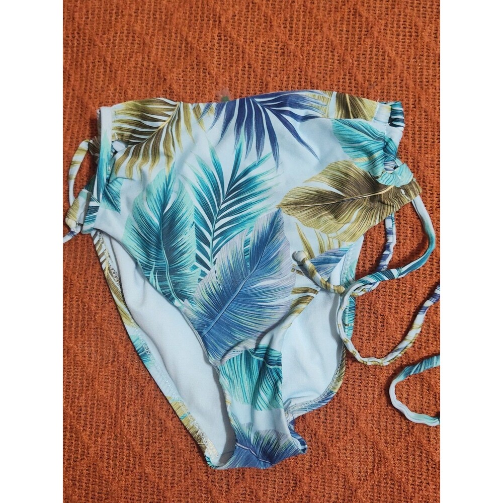 Women’s High Waisted Bikini Bottom Large Tropical Palm Leaf Print High Rise S